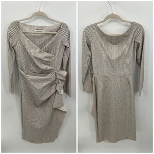 Chiara Boni Checkered Midi Dress in Beige and Gray